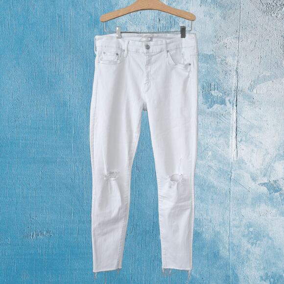 MOTHER The Looker Ankle Fray Jeans Size 29 Little Miss Innocent White Distressed - Picture 2 of 13